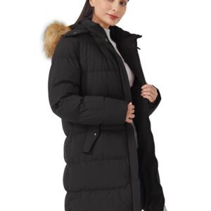 WenVen Women's Winter Thicken Puffer Coat with Fur Removable Hood (Black, 2XL)