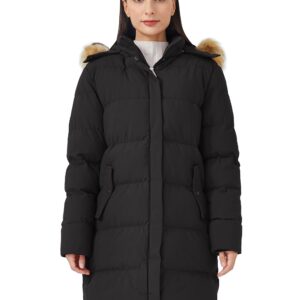 WenVen Women's Winter Thicken Puffer Coat with Fur Removable Hood (Black, 2XL)