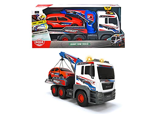 DICKIE TOYS 203749025 203749025 203749025 Tow Truck with Free-Wheel Motorised Crane Arm + 1 Car 55 cm Multi-Coloured