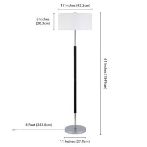 Henn&Hart 2-Light Floor Lamp with Fabric Shade in Matte Black/Polished Nickel/White, Floor Lamp for Home Office, Bedroom, Living Room