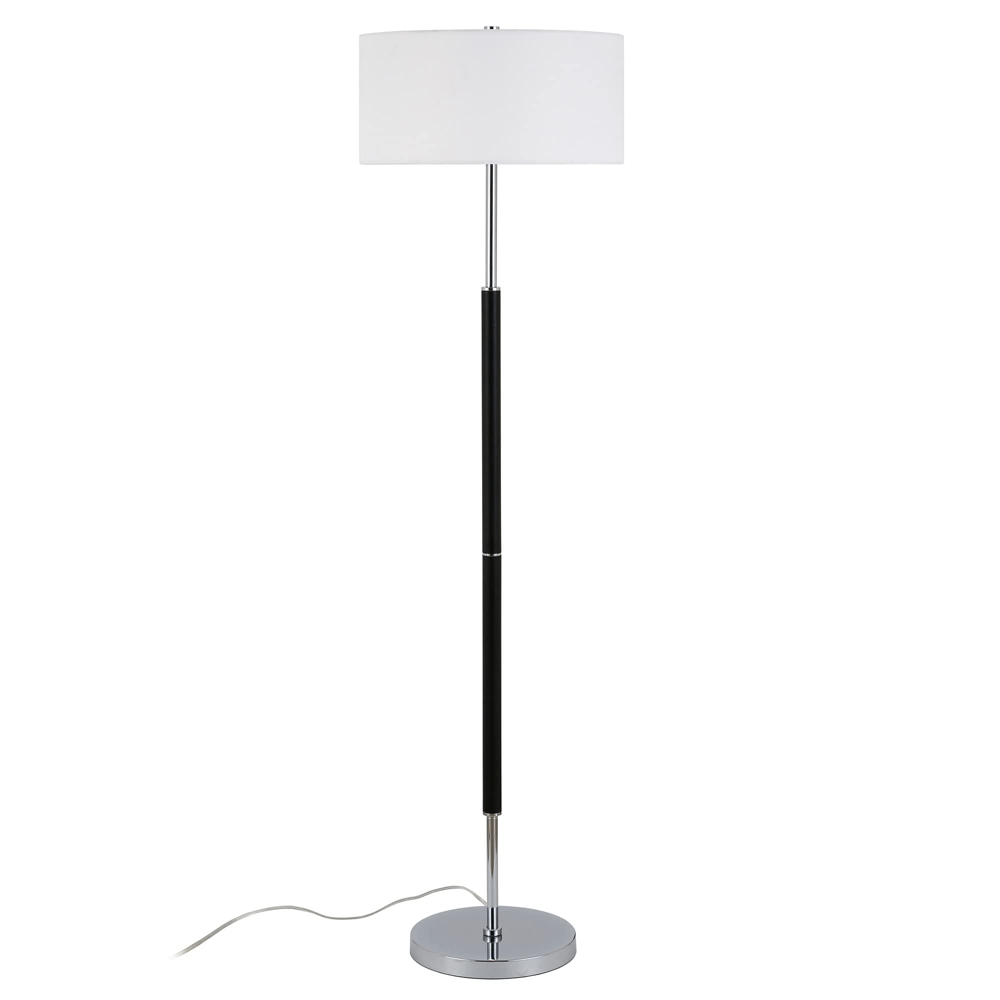 Henn&Hart 2-Light Floor Lamp with Fabric Shade in Matte Black/Polished Nickel/White, Floor Lamp for Home Office, Bedroom, Living Room