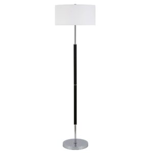 Henn&Hart 2-Light Floor Lamp with Fabric Shade in Matte Black/Polished Nickel/White, Floor Lamp for Home Office, Bedroom, Living Room