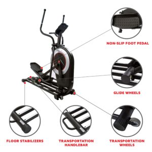 Sunny Health & Fitness Electric Eliptical Trainer Elliptical Machine w/Device Holder, Programmable Monitor and Heart Rate Monitoring, 300 LB Max Weight and 20" Stride - SF-E3875, Black