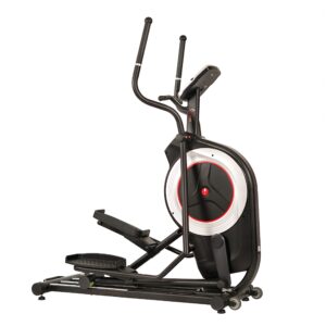 Sunny Health & Fitness Electric Eliptical Trainer Elliptical Machine w/Device Holder, Programmable Monitor and Heart Rate Monitoring, 300 LB Max Weight and 20" Stride - SF-E3875, Black