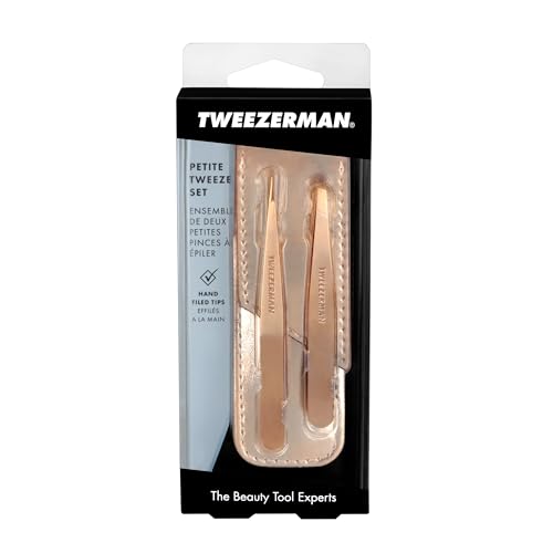 Tweezerman Rose Gold Petite Point and Slant Tweezer Set with Travel Case