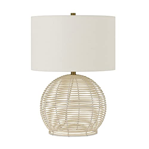 Henn&Hart 21.5" Tall Rattan Table Lamp with Fabric Shade in Rattan, for Home, Living Room, Bedroom, Entertainment Room, Office, Kitchen, Dining