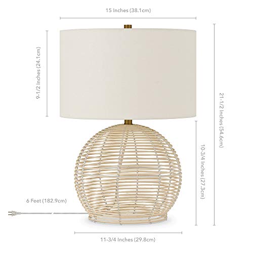 Henn&Hart 21.5" Tall Rattan Table Lamp with Fabric Shade in Rattan, for Home, Living Room, Bedroom, Entertainment Room, Office, Kitchen, Dining