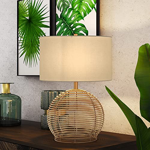 Henn&Hart 21.5" Tall Rattan Table Lamp with Fabric Shade in Rattan, for Home, Living Room, Bedroom, Entertainment Room, Office, Kitchen, Dining