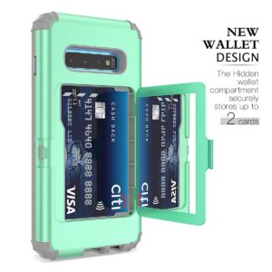 WeLoveCase Galaxy S10 Wallet Case - Hidden Mirror, Credit Card Holder, Shockproof Heavy Duty Protection, Mint Green