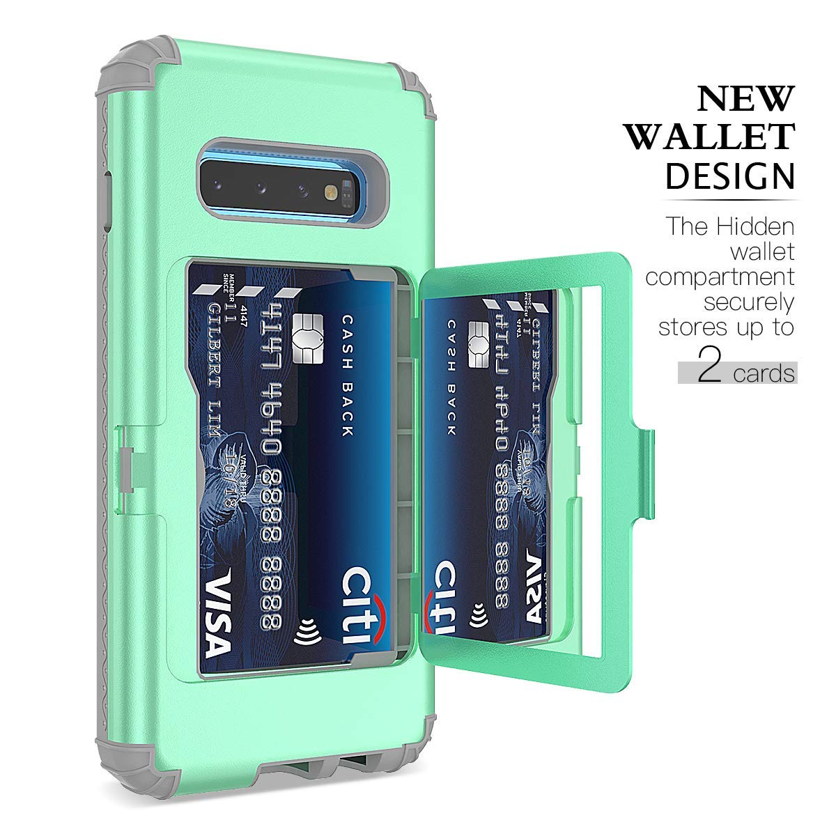 WeLoveCase Galaxy S10 Wallet Case - Hidden Mirror, Credit Card Holder, Shockproof Heavy Duty Protection, Mint Green