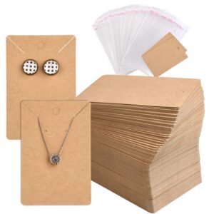 tuparka 120 pack earring holder cards, necklace display cards with 120pcs bags, earring display cards kraft paper tags for ear studs