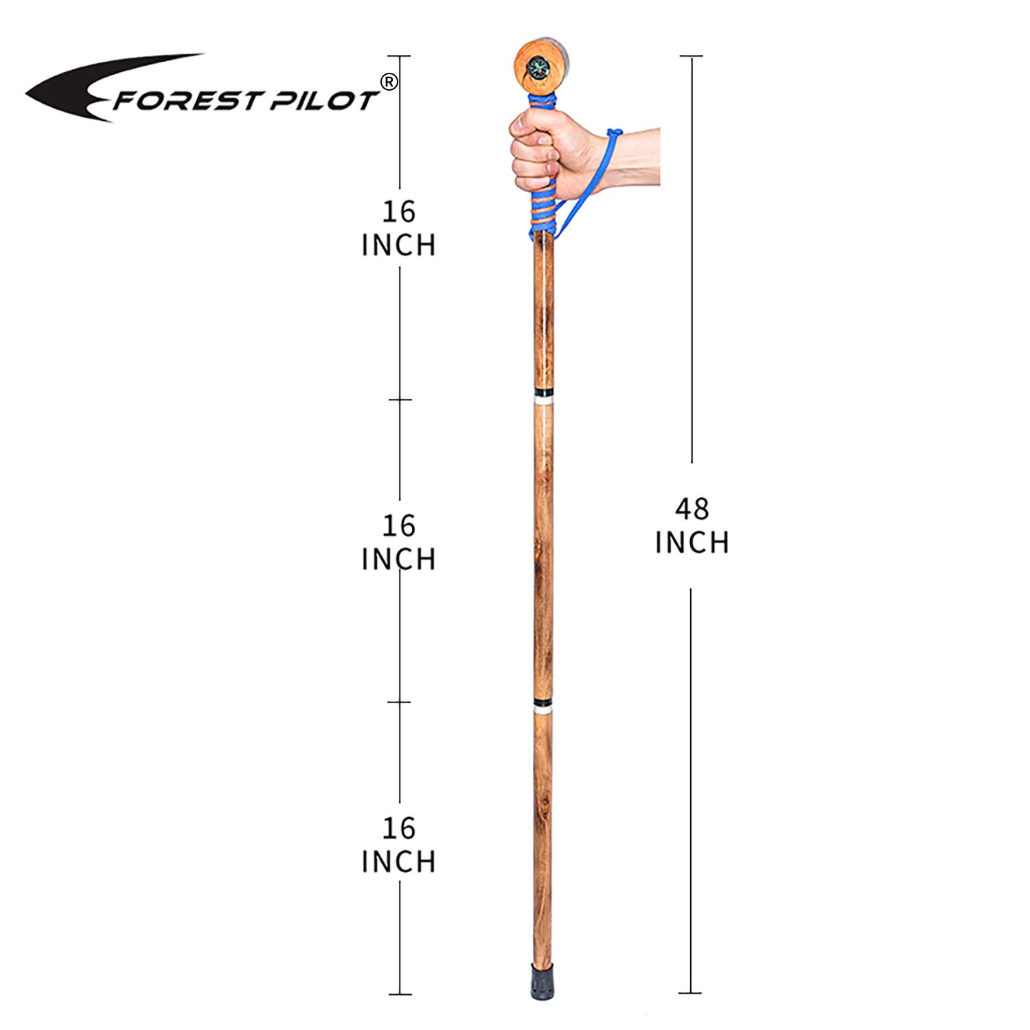 FOREST PILOT 3 Pieces Detachable Hardwood Walking Stick with a Compass and a Thermometer (Nature Color, 48 Inches, 1 Piece)…