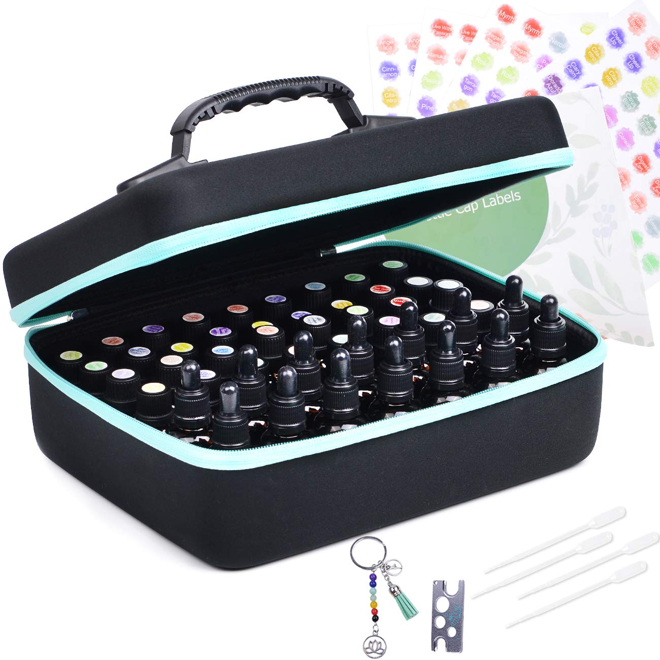 BES CHAN Essential Oil Carrying Organizer Storage Case (Carry Handle On Top) Holds 48-68 Small Bottle Box/Roller Bottles for 5ml 10ml 15ml 20ml 30ml /1oz with Free Writable Labels Opener