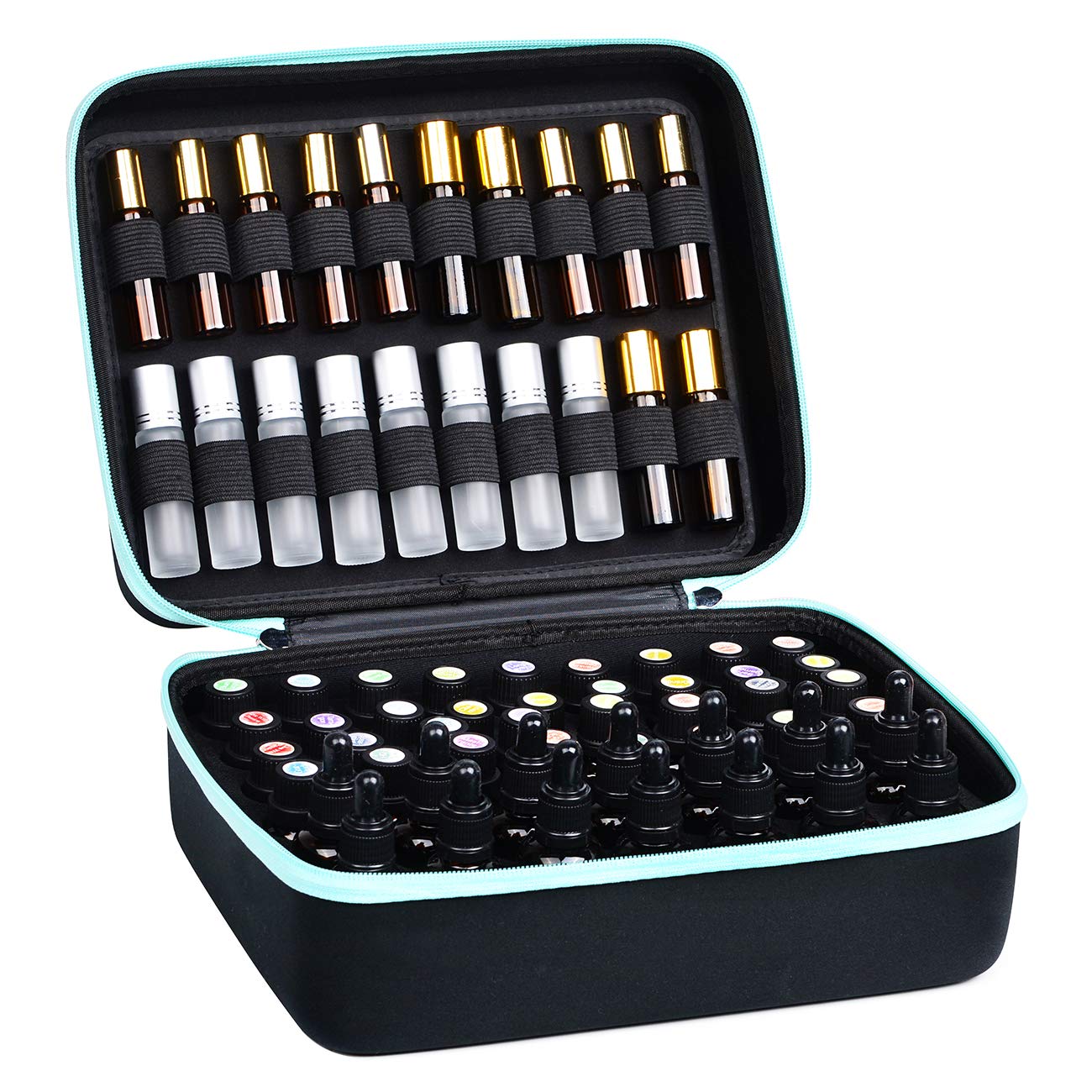 BES CHAN Essential Oil Carrying Organizer Storage Case (Carry Handle On Top) Holds 48-68 Small Bottle Box/Roller Bottles for 5ml 10ml 15ml 20ml 30ml /1oz with Free Writable Labels Opener