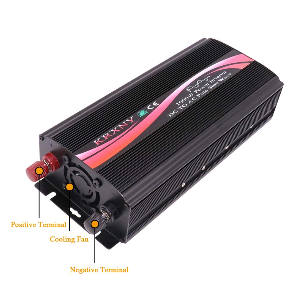 KRXNY 1000W Watt Pure Sine Wave Car Power Inverter Converter 12V DC to 110V 120V AC 60HZ with LED Display