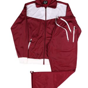 Men Classic Full Zip Track Jacket and Jogging Track Pant Active Wear Sports Tracksuit Set (Burgandy, S)