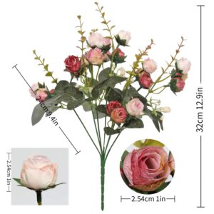 Flojery 21 Heads Silk Rose Bouquet Artificial Flowers Mini Rose for DIY Wedding Bouquets Centerpieces Bridal Shower Party Home Decorations,Pack of 4 （Pink）