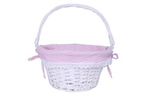 krzil easter basket gift basket oval willow round wicker storage basket with one drop down handle fabric cotton linen for office, bedroom, closet, toys