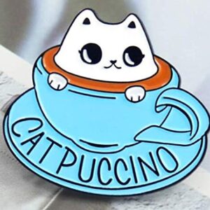 Blue Coffee Cup Kitten Brooch Cute Cat Animal Coffee Cup Enamel Pin Clothes Hat Badge Accessories Friends Kids Gifts Shipped from USA