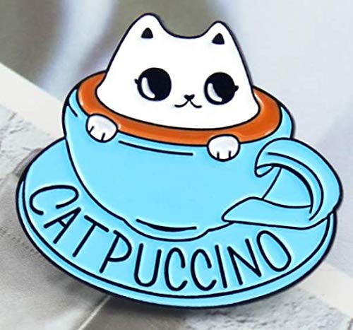 Blue Coffee Cup Kitten Brooch Cute Cat Animal Coffee Cup Enamel Pin Clothes Hat Badge Accessories Friends Kids Gifts Shipped from USA