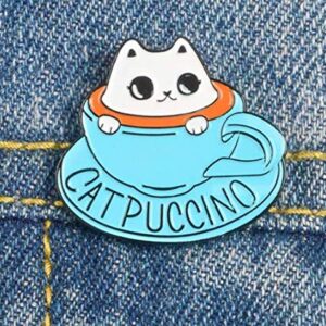 Blue Coffee Cup Kitten Brooch Cute Cat Animal Coffee Cup Enamel Pin Clothes Hat Badge Accessories Friends Kids Gifts Shipped from USA