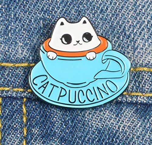 Blue Coffee Cup Kitten Brooch Cute Cat Animal Coffee Cup Enamel Pin Clothes Hat Badge Accessories Friends Kids Gifts Shipped from USA