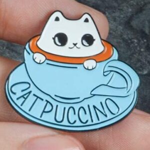 Blue Coffee Cup Kitten Brooch Cute Cat Animal Coffee Cup Enamel Pin Clothes Hat Badge Accessories Friends Kids Gifts Shipped from USA