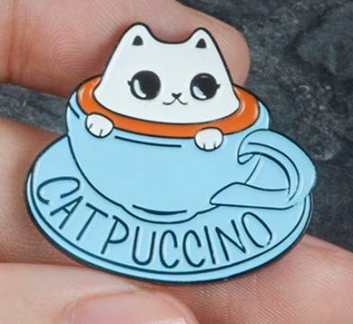 Blue Coffee Cup Kitten Brooch Cute Cat Animal Coffee Cup Enamel Pin Clothes Hat Badge Accessories Friends Kids Gifts Shipped from USA