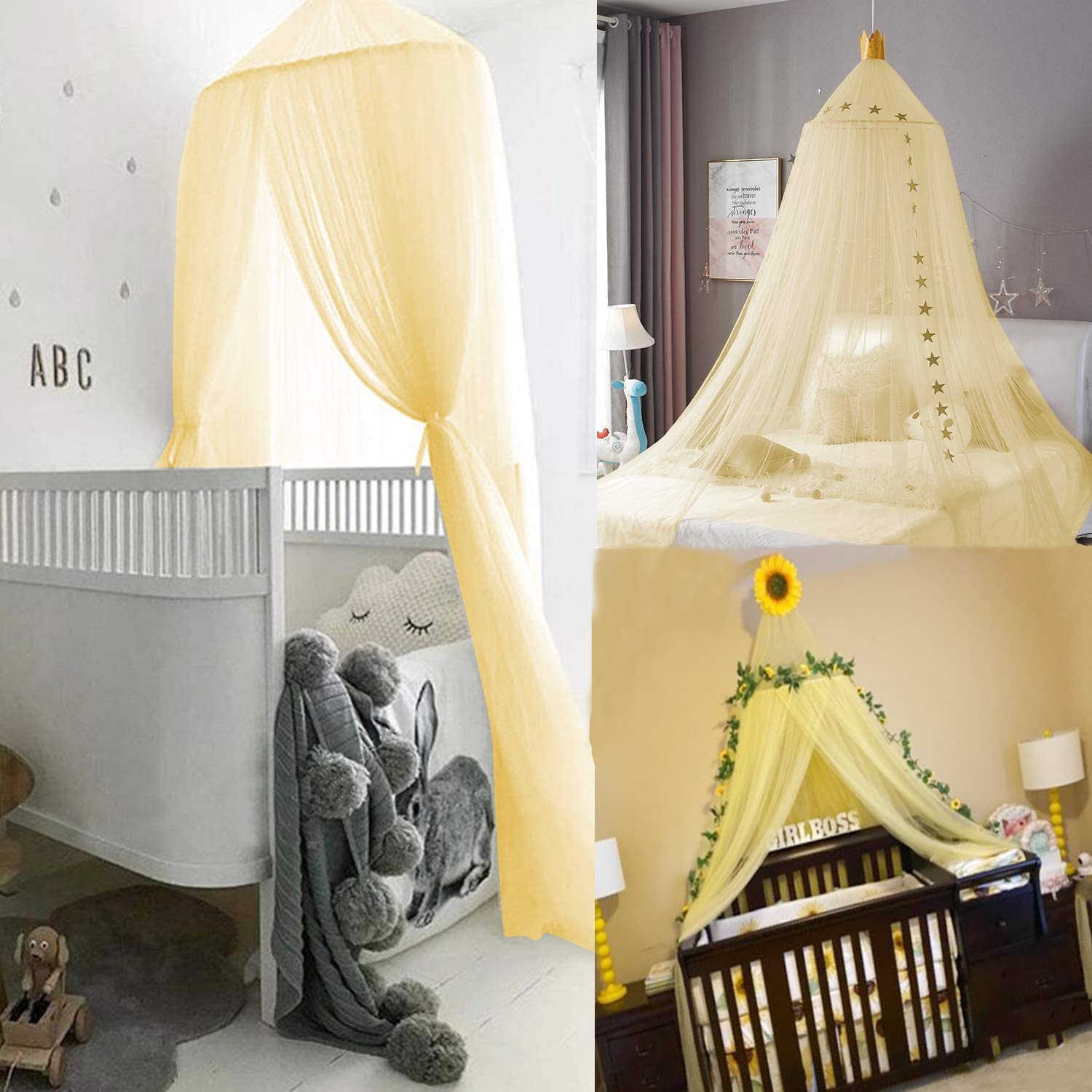 ESUPPORT Bed Canopy Princess Round Dome Bed Netting Cover Hanging Curtain Play Tent Mosquito Net Reading Nook Decoration