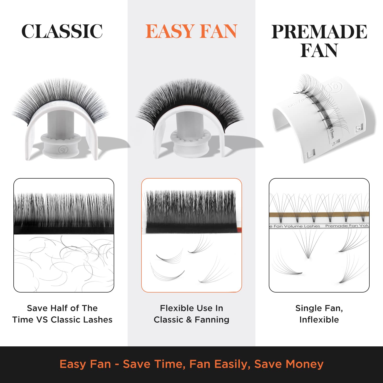 BEYELIAN Volume Lash Extensions, Easy Fan Eyelash Extensions, 0.03 D Curl 8-15mm Mixd, Self Fanning Individual Lashes, Semi-permanent Long Lasting Blooming Lashes for Professional Salon Use