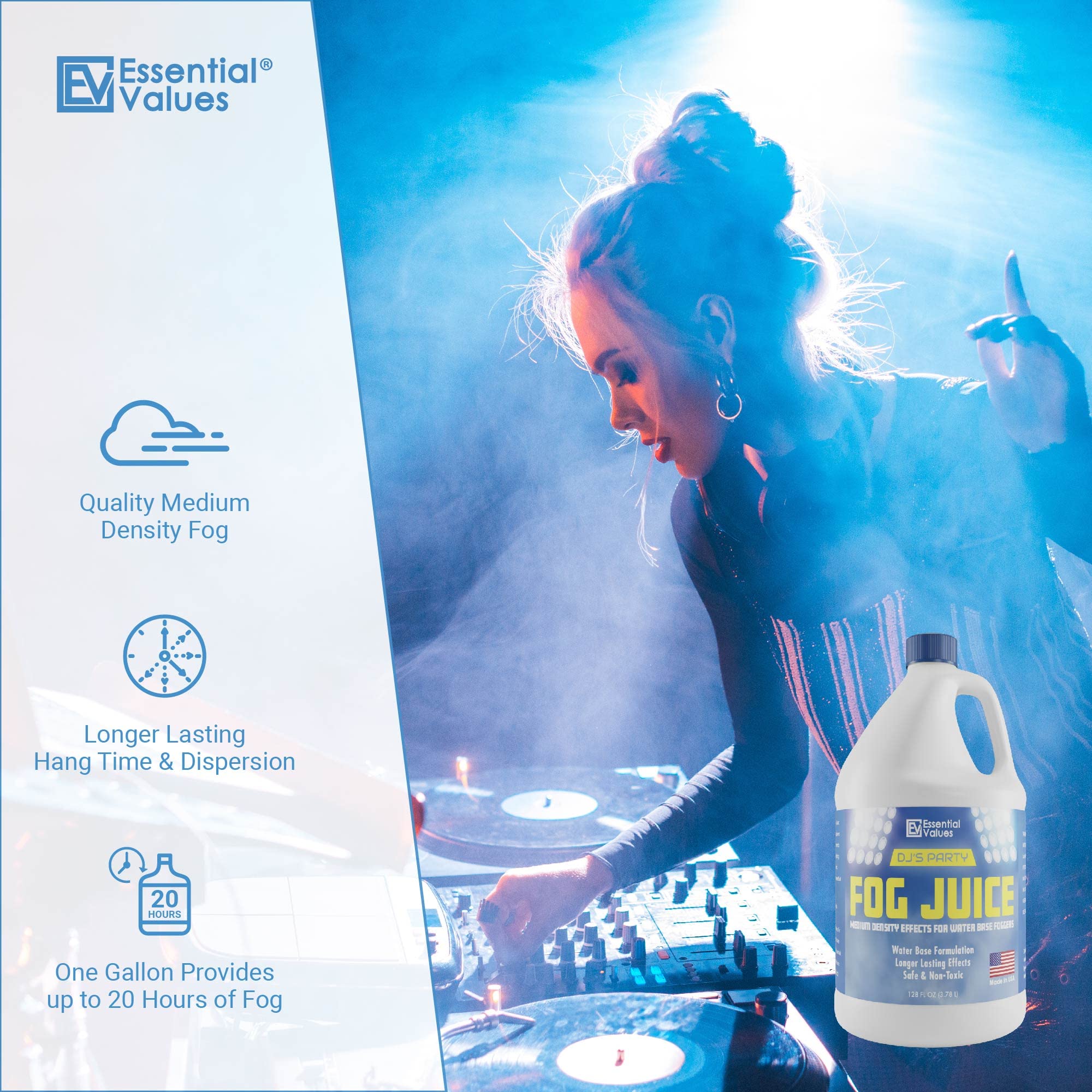 Smoke Machine Fog, Fluid for Fogging Machines – Fog Juice That Produces Long-Lasting Medium Density Smoke for Water-Based Foggers, For 400-1500 Watt Machines