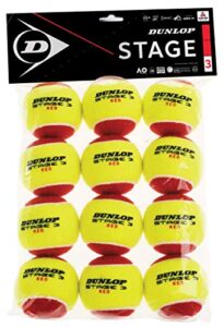dunlop sports stage 3 transition tennis ball, 12-ball pack, red/yellow