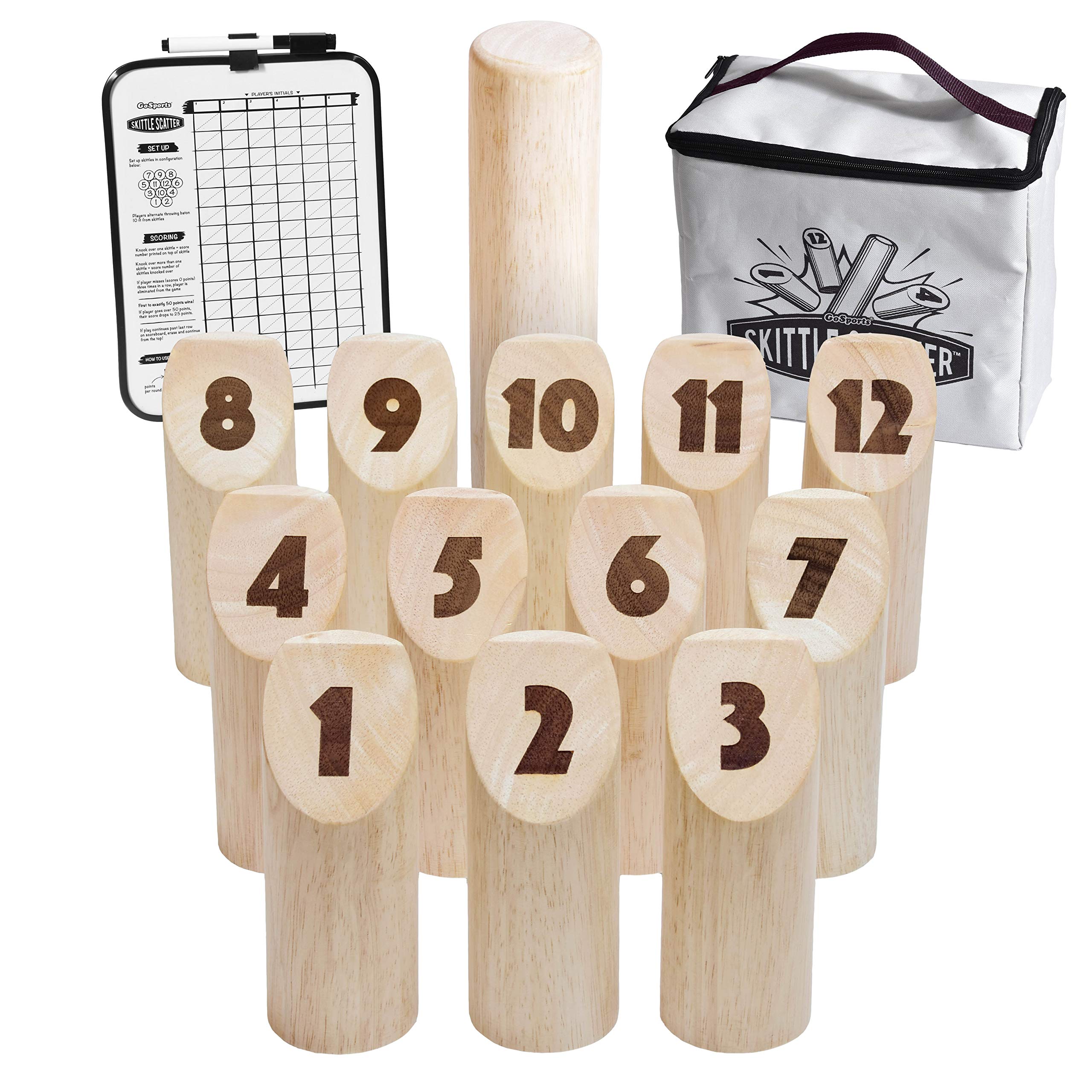 GoSports Skittle Scatter Numbered Block Toss Game with Scoreboard and Tote Bag - Fun Outdoor Game for All Ages