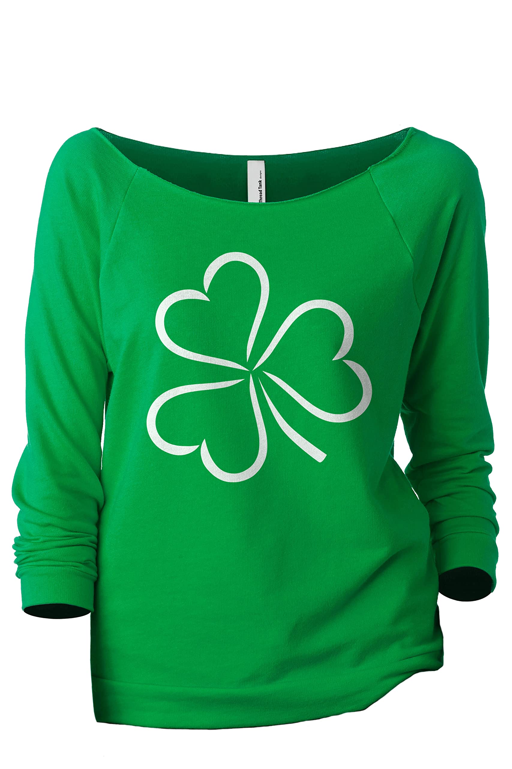 Thread Tank Simply Shamrock St Patricks Day Women's Fashion Slouchy 3/4 Sleeves Raglan Sweatshirt Evergreen X-Large