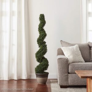 Home Artificial Spiral Tree-Faux Boxwood Topiary Plant with Weighted Pot for Indoor or Outdoor, Office, 60-in, Green