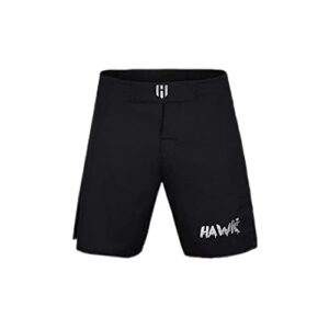 hawk sports athletic shorts for men and women, no gi mma shorts for boxing, kickboxing, jiu jitsu, muay thai, and wrestling, workout shorts for exercise, training, and sparring - black, waist 32”