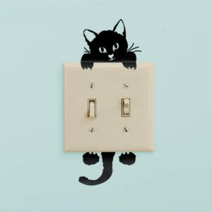 vinyl wall art decal - kitty cat - 8" x 3" - cute home apartment kids boy girl bedroom nursery playroom living room light switch decor - laptop computer skin car bumper sticker designs