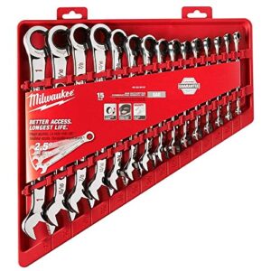 milwaukee sae combination ratcheting wrench mechanics tool set (15-piece)