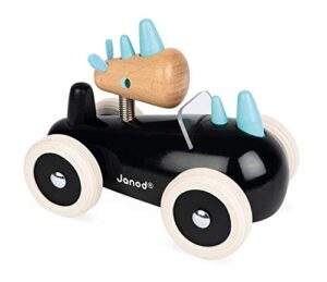 janod spirit wood car push toy - rony rhino - ages 18 months+ - j04492