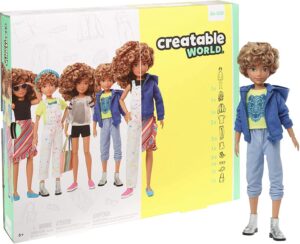 creatable world deluxe character kit dc-220 customizable doll with blonde curly hair, 6 pieces doll clothes, 3 pairs shoes and 2 accessories, creative play for all kids 6 years old and up