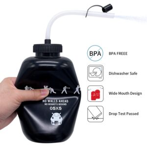 SHOKE Long Straw Water Bottle Hockey Boxing 1 Liter Water Bottle Football BPA Free Squeeze Leak Proof Sports Water Bottles for Baseball Lacrosse Cycling Sport Large Capacity 32 Oz/1 Liter-Black