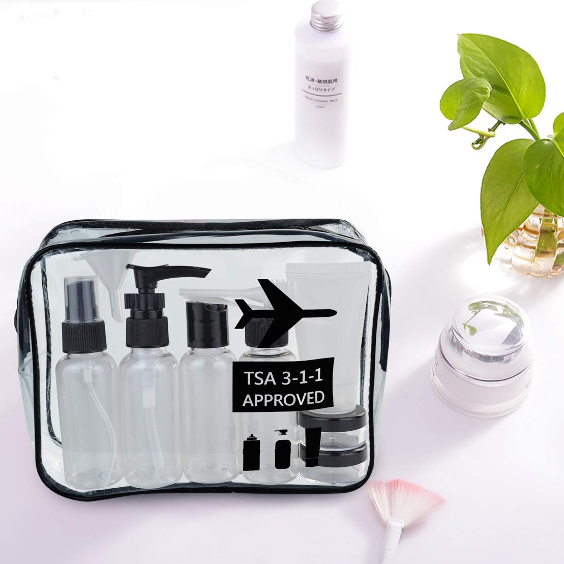 Wobe Travel Bottles and TSA Approved Toiletry Bag, Clear Quart Size with Leak-Proof Travel Containers Set Makeup Bag Accessories for Liquids Carry-On Luggage Compliant for Airplaine