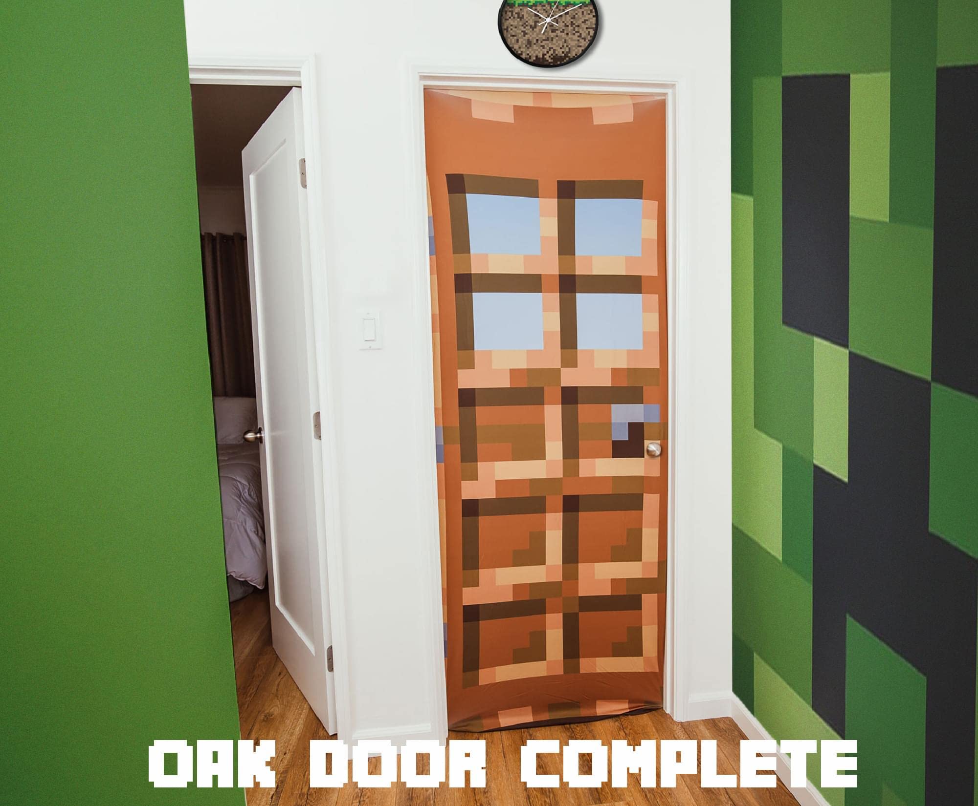 Ukonic Minecraft Oakdoor Fabric Door Cling | 34 x 82 Inches