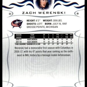 2018-19 Upper Deck Hockey Series Two #304 Zach Werenski Columbus Blue Jackets Official UD NHL Trading Card