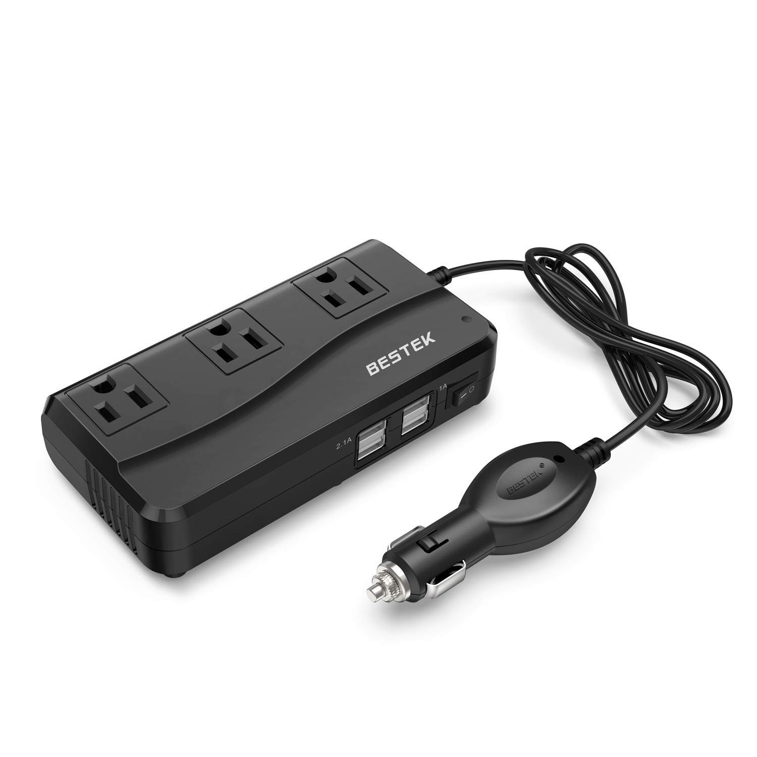 BESTEK 200W Power Inverter DC 12V to 110V AC Inverter with 4.2A 4-Port USB Car Adapter (Black)