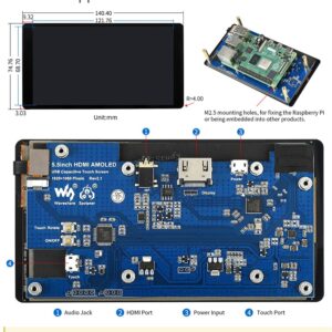 5.5 inch HDMI AMOLED Display with Toughened Glass Cover 1920x1080 Capacitive Touch HDMI Interface Supports Mini PC Raspberry Pi 4 3 2 1 Model B B+ A+ Computer Monitor @XYGStudy