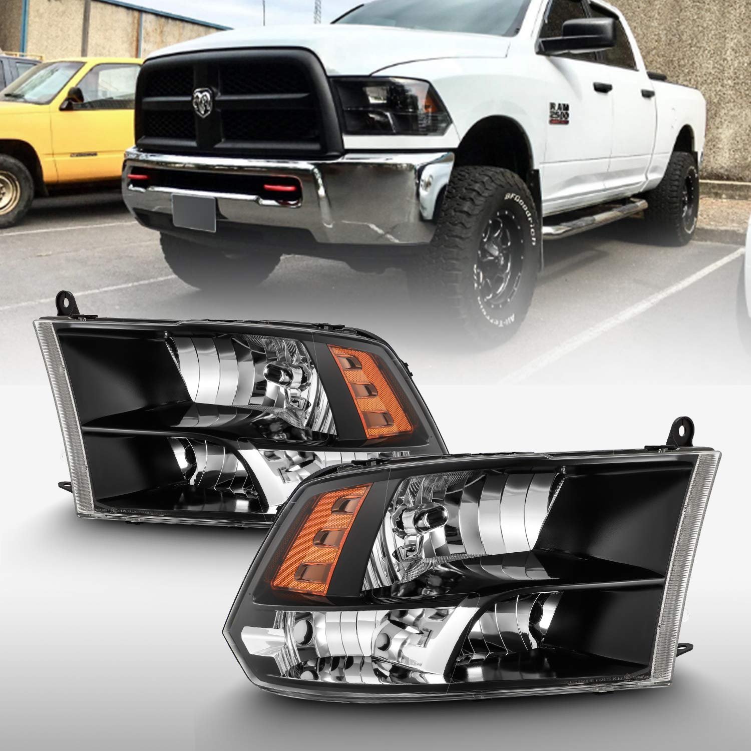 ModifyStreet Polished Black 09-18 Ram 1500/10-18 Ram 2500/3500 Dual/Quad Crystal Headlights Left/Right Assembly