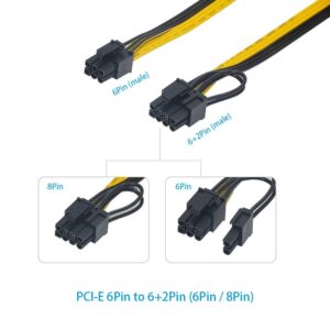 6 Pin PCI-e to 8 Pin (6+2) PCI-e Power Cable for HP Dell 750W / 1200W Server PSU Breakout Board Graphic Cards GPU Mining (8-Pack)