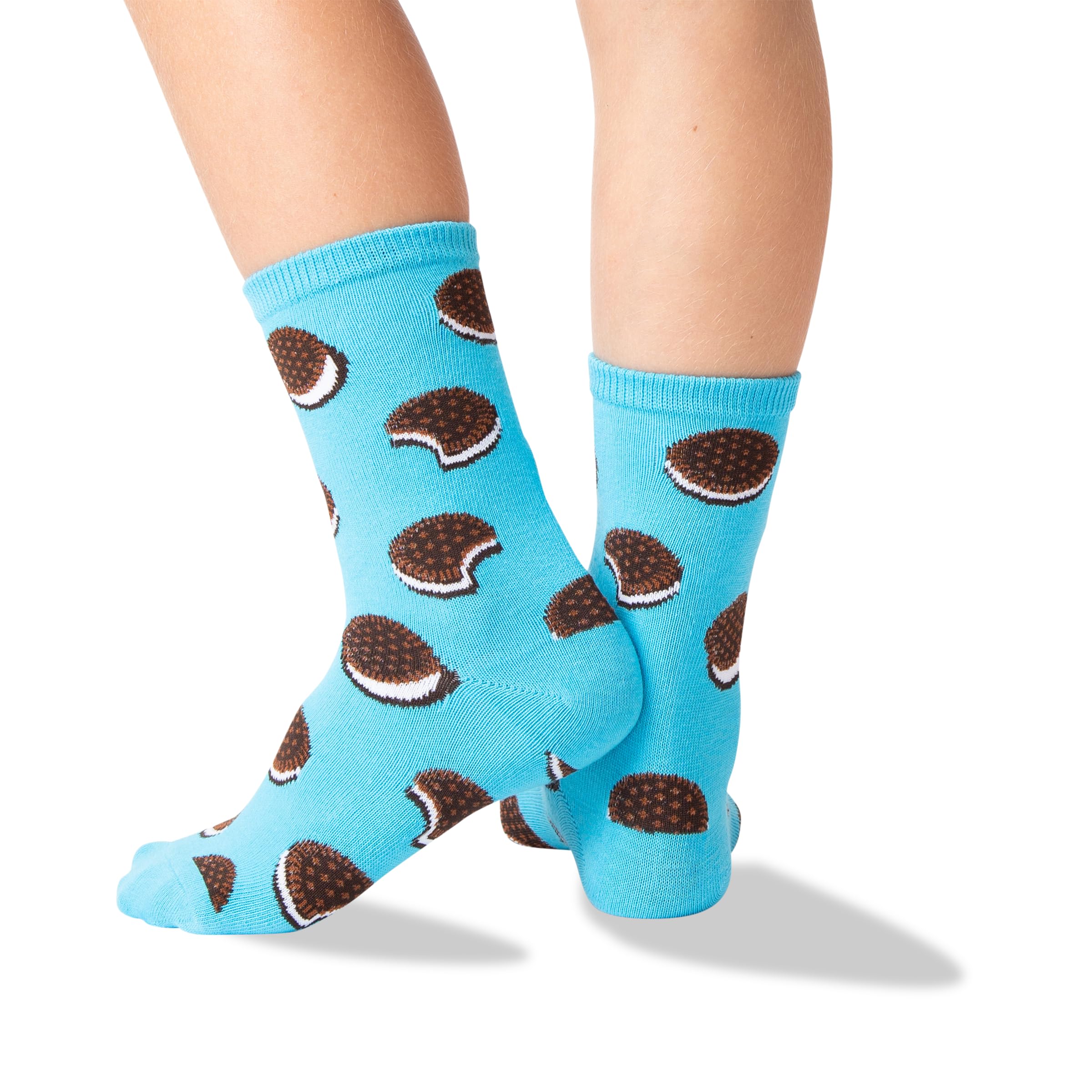 Hot Sox Kids' Big Fun Food & Drink Crew Socks-1 Pair Pack-Cool & Cute Boys & Girls Gifts, Sandwich Cookie (Sky Blue), Large-X-Large