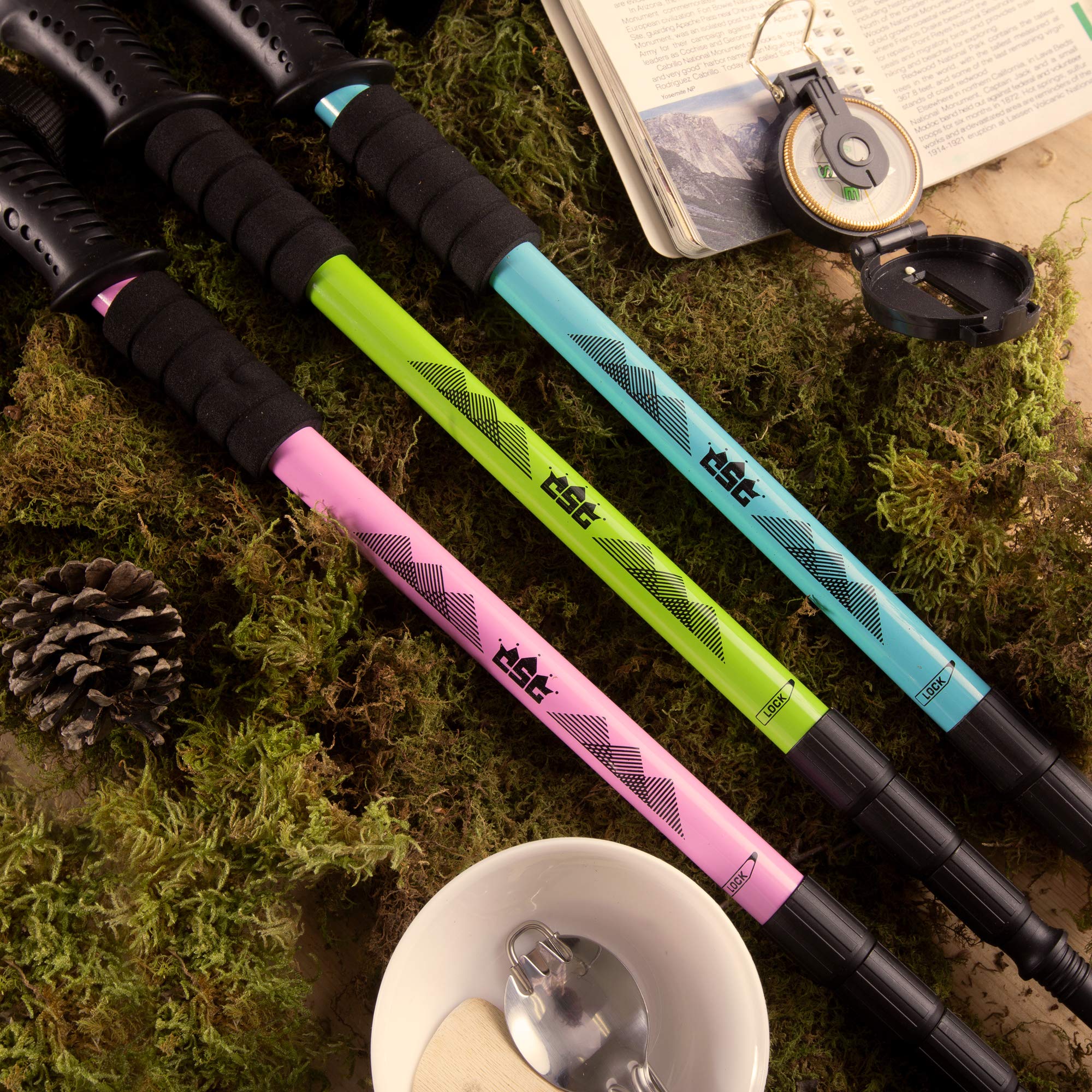 Trekking Pole & Walking Staff | Strong, Lightweight Aluminum | Extends up to 53" Collapses Down to 23" | All-Terrain: Interchangeable Carbonite Ice Pick Tip, Rubber Asphalt Tip, and Snow Cap (Pink)